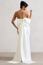 White Sequin Bandeau Split Maxi Dress With Oversized Bow